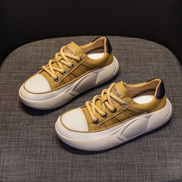 inner Height Increase 4cm Leather Surface Retro Soft Sole Thick Sole Sports Versatile Hollow Casual Shoes_vogvips.com