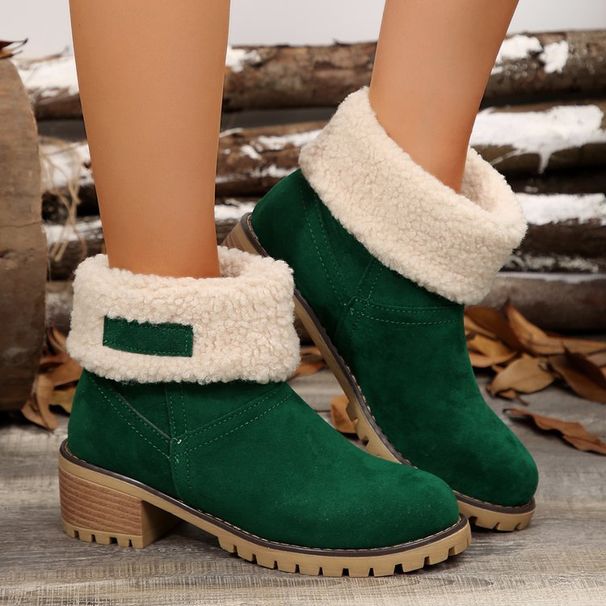 Large-size Snow Boots One Shoe Two Women's Chunky Heel Mid-calf Boots_vogvips.com