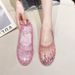 Cross-border Flat-heeled Half-slippers For Women, Closed-toe Transparent Crystal Jelly Hollow Anti-slip Plastic Outdoor_vogvips.com