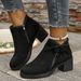 Women's Plus Size Suede Ankle Boots Autumn Mid Heel Chunky Retro Martin Style Side Zipper_vogvips.com