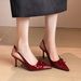 Spring And Autumn Style Closed-Toe French Patent Leather Pointed Toe Bowknot Stiletto High Heels Sexy Backless One-Strap_vogvips.com