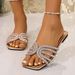 Foreign Trade Plus-size Flat For Women, 2025 Summer New Model, Solid Color, Lightweight, Decorated With Rhinestones, Women's Slippers_vogvips.com