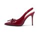 2025 Spring/Summer New Burgundy Patent Leather High Heels For Women With Bowknot, Pointed Toe, Shallow Mouth, Single_vogvips.com