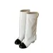 Women Two Tone Square Toe Knee High Side Button Decor Block Heel Tall Leather Fashion Slip On Casual Dress Riding Boots_vogvips.com