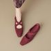 Pointed Single Shoes Women's Thick Heel Velvet Cross Buckle Retro Mary Jane Shoes Women's Shallow Mouth_vogvips.com