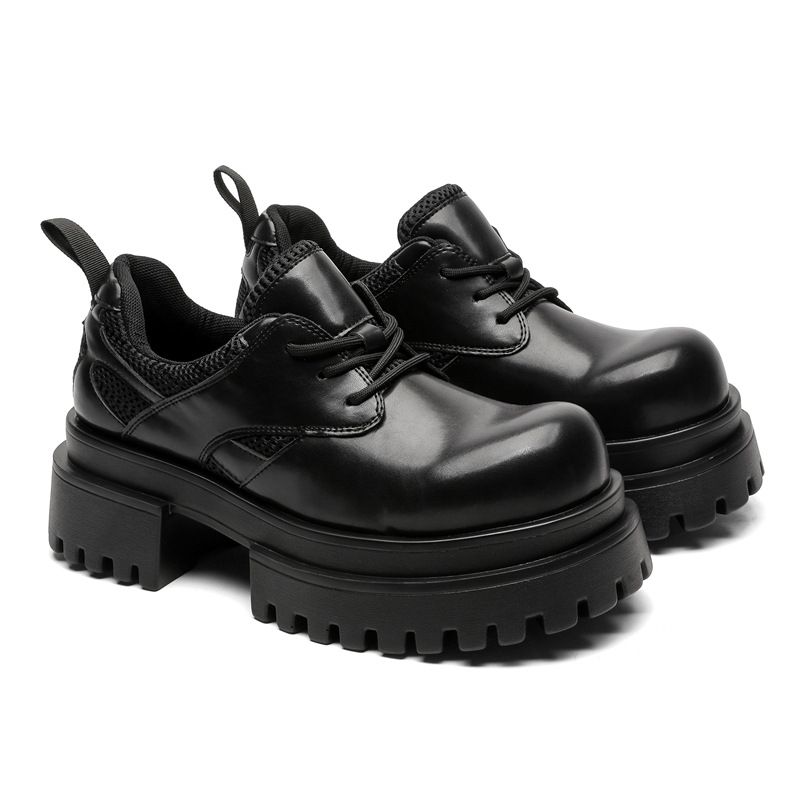 3610 Elevated Derby Thick Sole Men And Women Niche Couple Caual Genuine Leather Functional Style High Street Black_vogvips.com