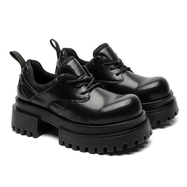 3610 Elevated Derby Thick Sole Men And Women Niche Couple Caual Genuine Leather Functional Style High Street Black_vogvips.com