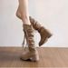 Wasteland Style ~ Tassel Women's, 2025 Fall And Winter New Chunky Heel Long Dress Polka Dot, V Cut Slim Pleated Knight Boots Fashion Versatile Casual_vogvips.com
