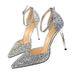 Hollow Crystal Pointed-toe Sandals With Covered Toe, European And American Style, Sequined One-strap Wedding Shoes,_vogvips.com