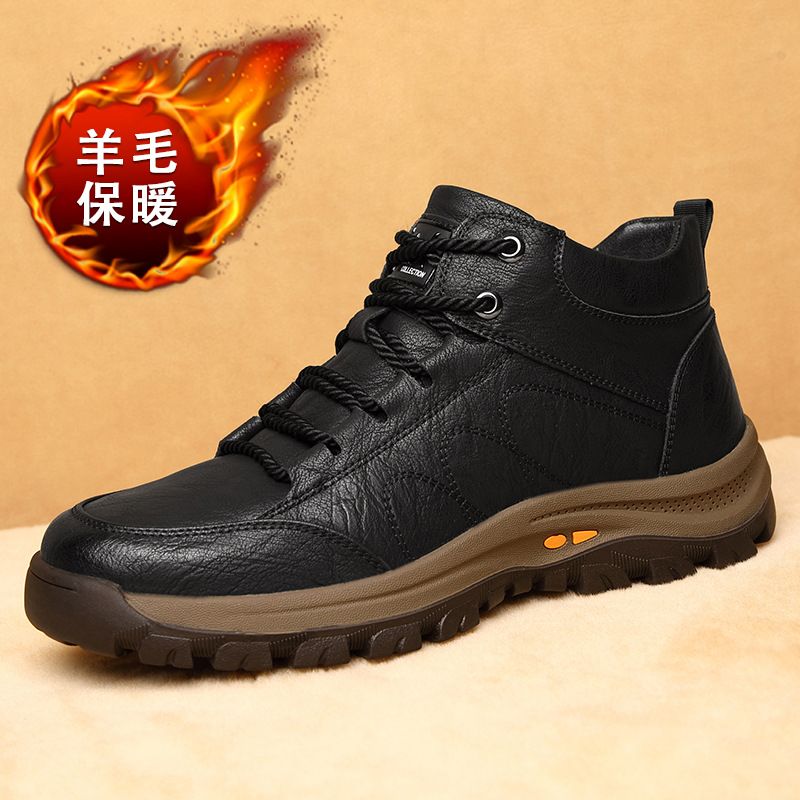 European Warm Series Winter Cotton Wool High-top Leather Shoes Cowhide Martin Fleece-lined Thickened Men's Snow Boots_vogvips.com