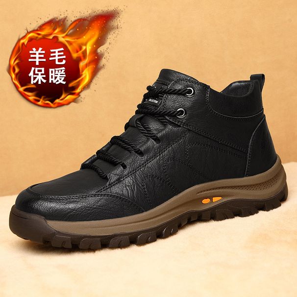 European Warm Series Winter Cotton Wool High-top Leather Shoes Cowhide Martin Fleece-lined Thickened Men's Snow Boots_vogvips.com