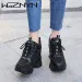 Spring Women Ankle Boots NEW Fashion Winter Ladies Platform Cm High Wedges Leather Casual Shoes Woman Thick Black_vogvips.com