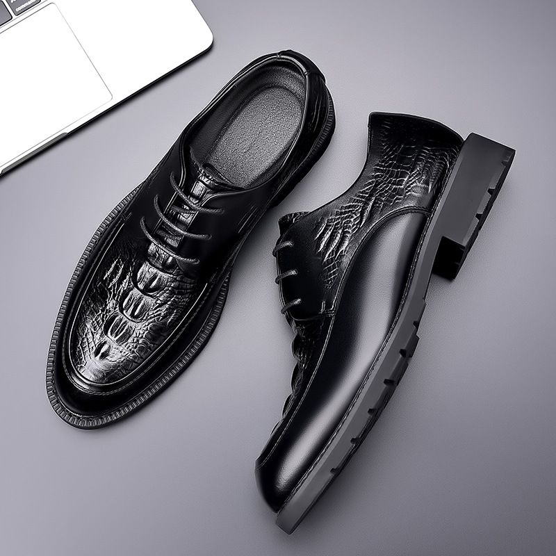 Crocodile Pattern Spring Casual Small Men Korean Style Genuine Leather Business Formal British Trend Shoes_vogvips.com