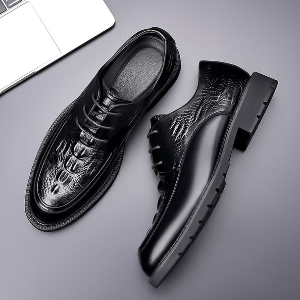 Crocodile Pattern Spring Casual Small Men Korean Style Genuine Leather Business Formal British Trend Shoes_vogvips.com