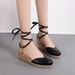 Women's Shoes Wedge Heels Thick Bottom Closed Toe Slip On Spring And Autumn Slip On Lace Up High Heels Single Shoes Hollow Straw_vogvips.com