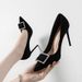 2025 New Women's High Heels, Black Stiletto Pointed Toe, Sexy Elegant French Style, Suede Spring And Autumn Single Shoes_vogvips.com