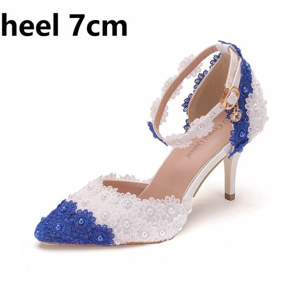 Women's Shoes 9cm color matching blue and white lace flower banquet stage sandals stiletto sandals female dance cheongsam pointed sandals_vogvips.com