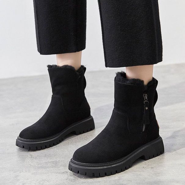 2024 New Winter High-Top Side Zipper Fashion Fleece-Lined Snow For Women Warm Thickened Cotton Shoes Women's Short Boots_vogvips.com