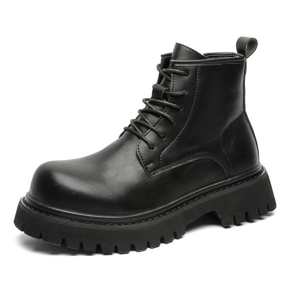 Retro Martin Boots Fleece Warm Men's Shoes Thick-soled Heightening Tooling Boots Casual Leather Shoes Short Boots_vogvips.com