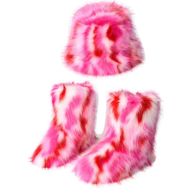 Cross-Border Personalized Long Set Colorful Furry Fisherman Hat Warm Plush Snow Boots For Women Winter_vogvips.com