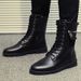 European Warm Series Men's Martin With Fleece, Outdoor High-Top Black Leather Bo, Korean Style Autumn And Winter Mid-Bo, Trendy Work_vogvips.com