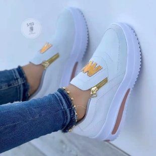 Large Size Athletic Sneakers New Casual Sports Women's Front Zip Single Shoes Non-slip Comfortable Women Loafers_vogvips.com