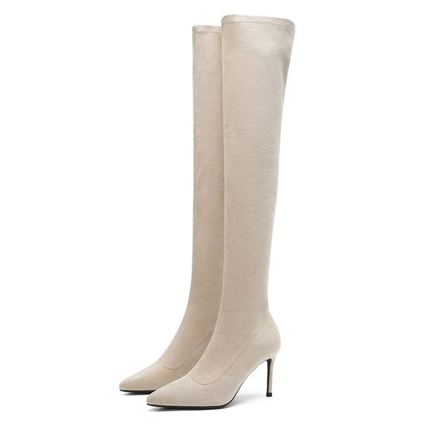 2025 Autumn Winter New Apricot Over-the-Knee Thin Heel Elegant Slip-On Non-Slip Black Long Boots Pointed Toe_vogvips.com