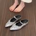 Hidden Heel Silver Closed-Toe Half Slippers For Women, Outdoor Wear, 2025 New Spring/Summer Mary Jane Bowknot Single_vogvips.com