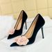 3739-H57 Style Banquet High-heeled With Thin Heels, West Suede, Light Mouthed Pointed, Color Blocked Flower Single Shoes_vogvips.com