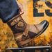 Vintage Metal Buckle Side-Zip Work Boots For Men - Retro Casual Ankle Boots With Anti-Slip Sole & Breathable Lining (Black, Tan, Brown)_vogvips.com
