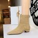 6825-1 French-style Pointed Toe Slim For Women, Suede Ankle Boots, Versatile Fashion With Back Zipper, Low Heel, Solid_vogvips.com