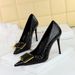 High Heels Women's Shoes Fine Heel Stone Pattern Patent Leather Pointed Belt Buckle Decorative Single Shoes_vogvips.com