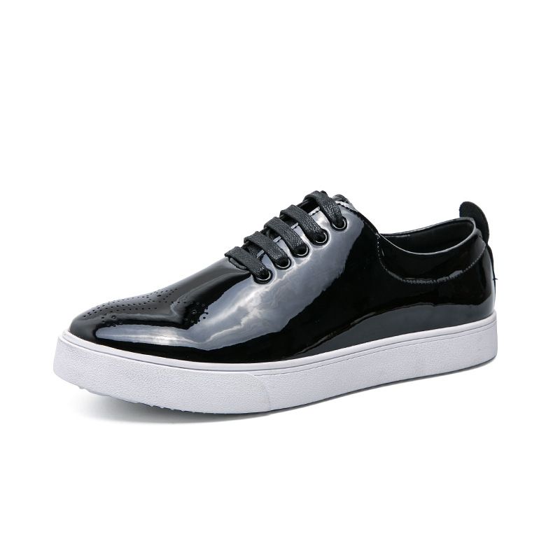 Cross-Border New Brogue Floral Men's Patent Glossy Panel British Casual Workwear Leather Work Shoes Export_vogvips.com