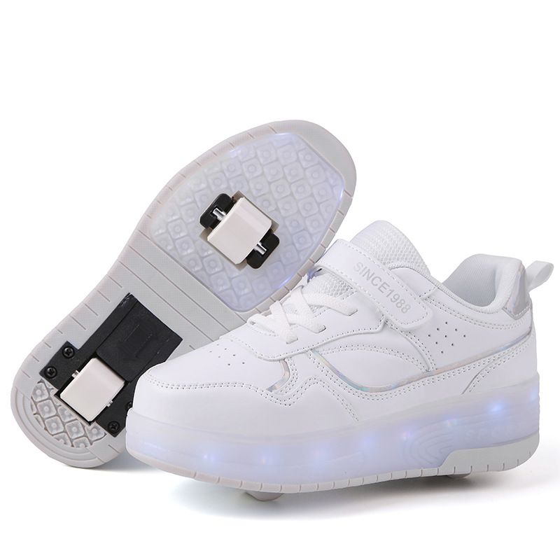 New Net Surface Four Wheel Walking Shoes Children's Luminous Charging Roller Skates Deformed Wheel Shoes_vogvips.com