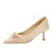 2632-5 European American Style Banquet Pointed-toe High-heeled For Women, With Thin Heels, Satin Material, Versatile Bow_vogvips.com