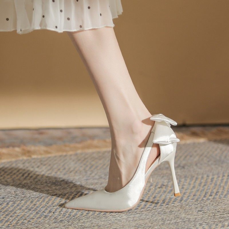 French-style White High-heeled For Women, Stiletto Satin Wedding Shoes, 2026 New Model, Hollow-out Small Size Pointed_vogvips.com