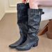 Over-the-Knee For Women 2025 Autumn Melard Suede Pointed Toe Thick Heel Slimming Ruched Slouch Boots_vogvips.com