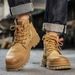 Putian Martin Men's British Style Yellow Brown Leather Autumn Cotton Shoes Outdoor Workwear New Paratrooper Boots_vogvips.com