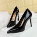 8366-1 Fashion Banquet Women's Thin Lacquered Leather Shallow Mouth Pointed Ultra High Heels Waterproof Platform Single_vogvips.com