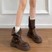 Genuine Leather Thick-Soled Melad Mid-Calf Short New Versatile Brown British Style Martin Boots For Women_vogvips.com