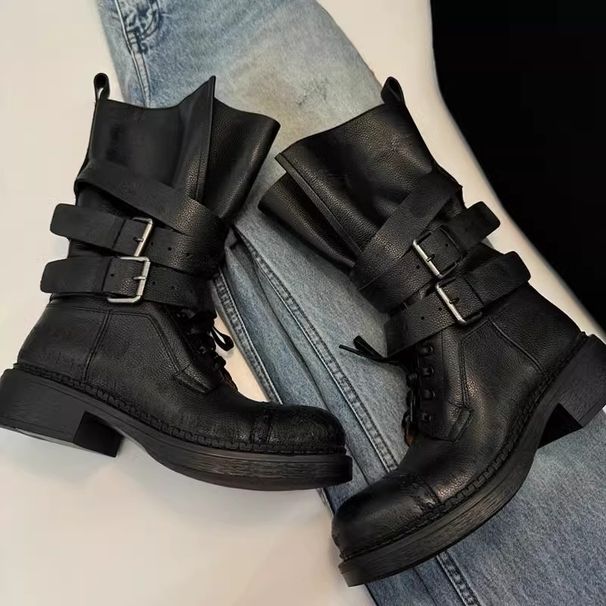 2025 New Mui High Tube Motorcycle Rider Women Thick Heel Buckle Vintage Western Cowboy Long Fashion Boots_vogvips.com