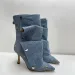 Wrinkled Metal Button Spliced Denim 2024 Women Detachable Mid-calf 34-43 Auto Show Model Fashion Boots_vogvips.com