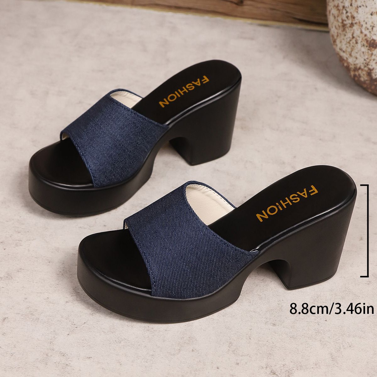 Women's Elegant High Heeled Sandals Summer New Style plus Size Denim Fabric Chunky Heel Size 43_vogvips.com