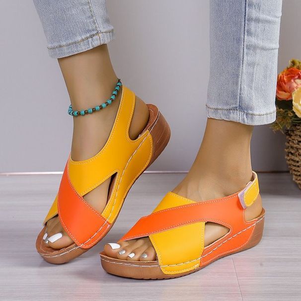 Summer New Women's Flat Wedge Heel Peep-toe Sandals - Plus Size Platform Hollow-out Beach Sandals_vogvips.com