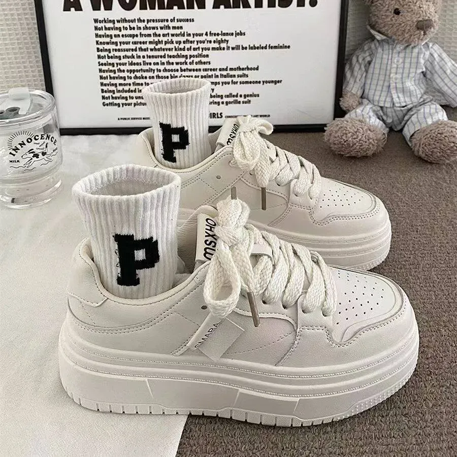 small Thick Shoes Soled White For Women's 2024 New Versatile Ins High Rise Student Casual Sports Trainers Lhshoe_vogvips.com