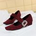8293-K112 European And American Style Banquet Suede Women's One-Strap Mary Jane Rhinestone Chunky Low Heel Square Toe_vogvips.com