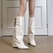 Women's Shoes White Pointed Toe Wedge Boots With Hidden Heels, Autumn/Winter New Retro Leather Buckle Tall Boots, Riding Boots_vogvips.com