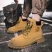 European Warm Series Martin Autumn Winter High-top Motorcycle Leather Outdoor Work Men's Yellow Boots_vogvips.com