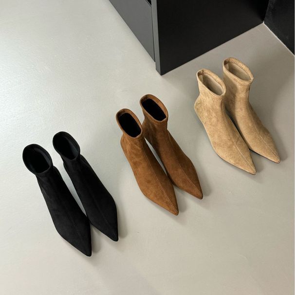 French Style Pointed Toe Chunky Heel Short 2025 Autumn Winter New Suede Versatile Ankle Slim Martin Boots For Women_vogvips.com
