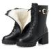 Women's Winter Mid-Calf Boots With Faux Fur Lining, Chunky Heel & Buckle Detail - Waterproof Platform Ankle Boots For Cold Weather_vogvips.com